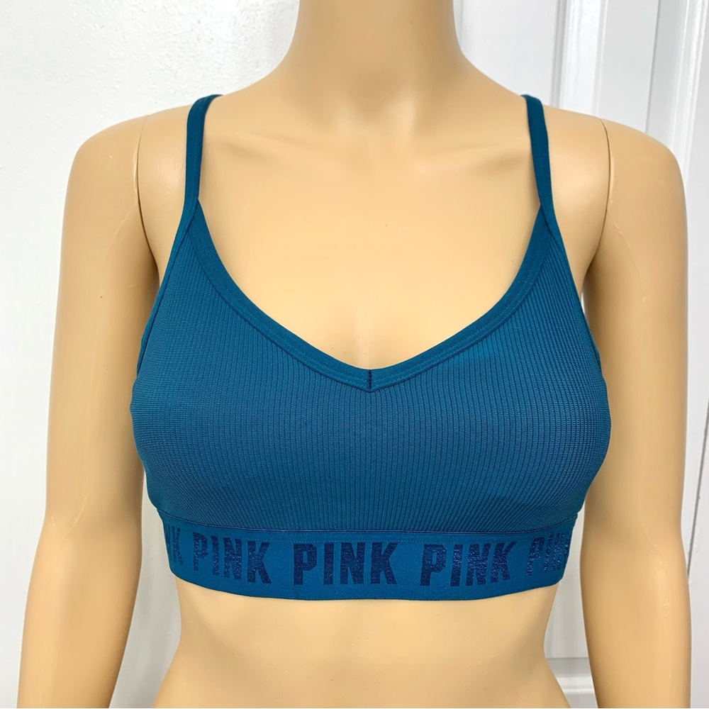 PINK Victoria's Secret Blue Ribbed Sports Bra